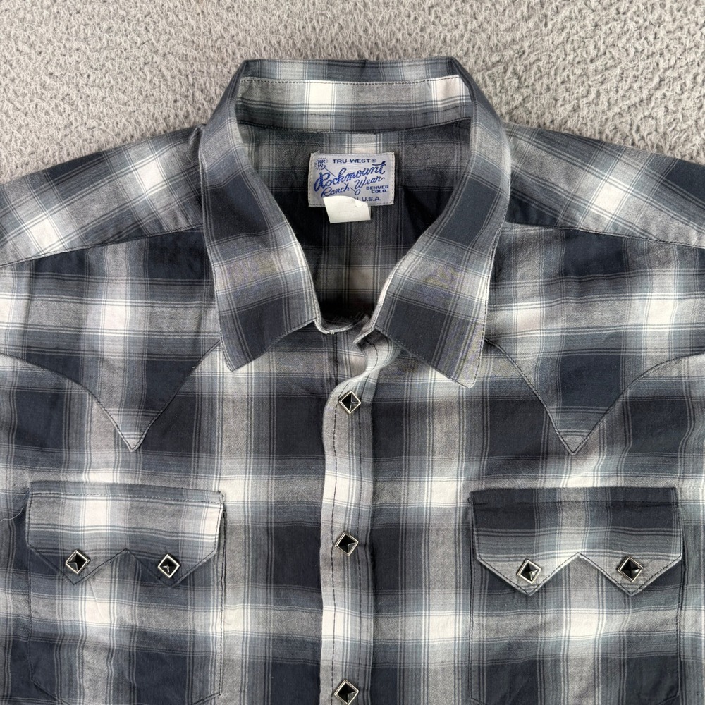 Rockmount Ranch Wear Western Shirt Mens XL Shadow Plaid Diamond Snap USA